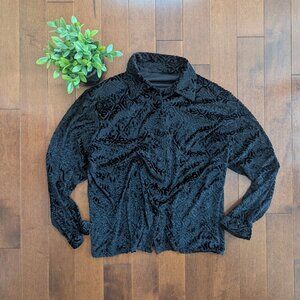 VELOUR PAISLEY PRINT VINTAGE BUTTON UP BLOUSE TOP